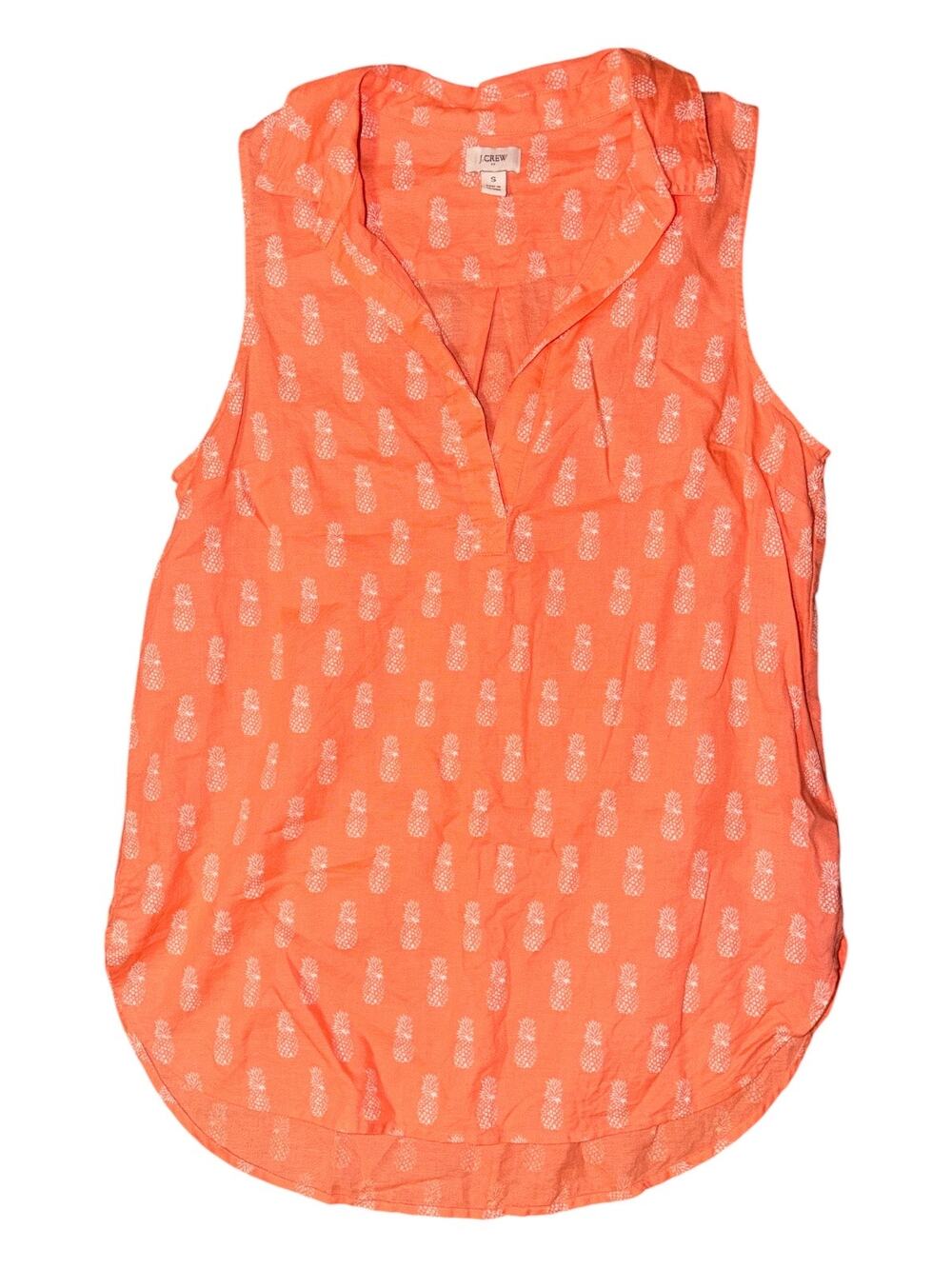 J.Crew Women’s Small Orange Linen Blend Pineapple Sleeveless Tunic